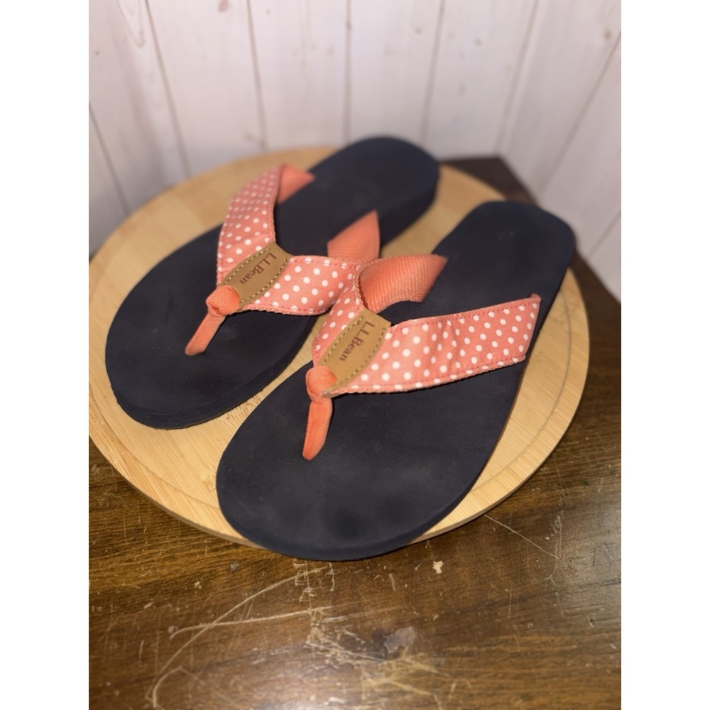 LL Bean Maine Isle‎ Coral Polka Dot Thong Flip Flops Sandals Women's Size 6